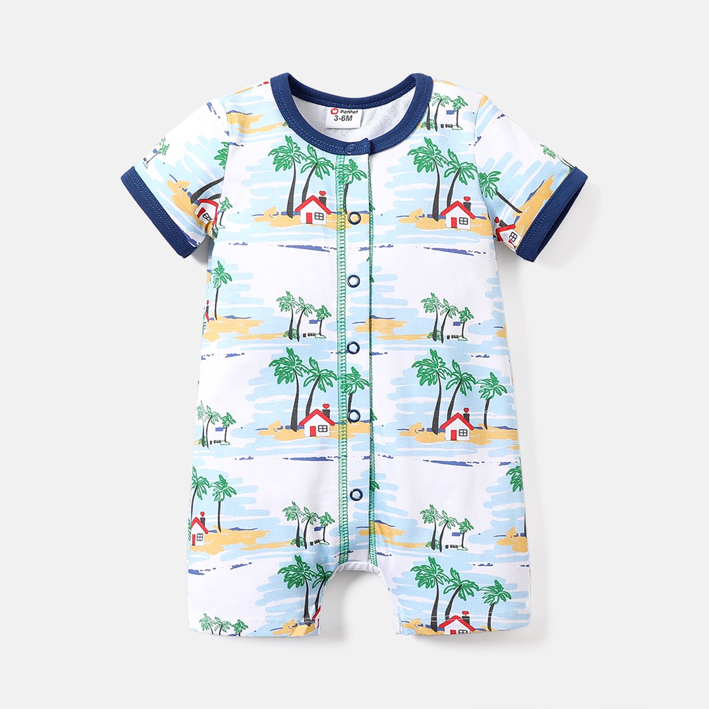 

Baby Boy 100% Cotton Short-sleeve Allover Coconut Tree Print Romper