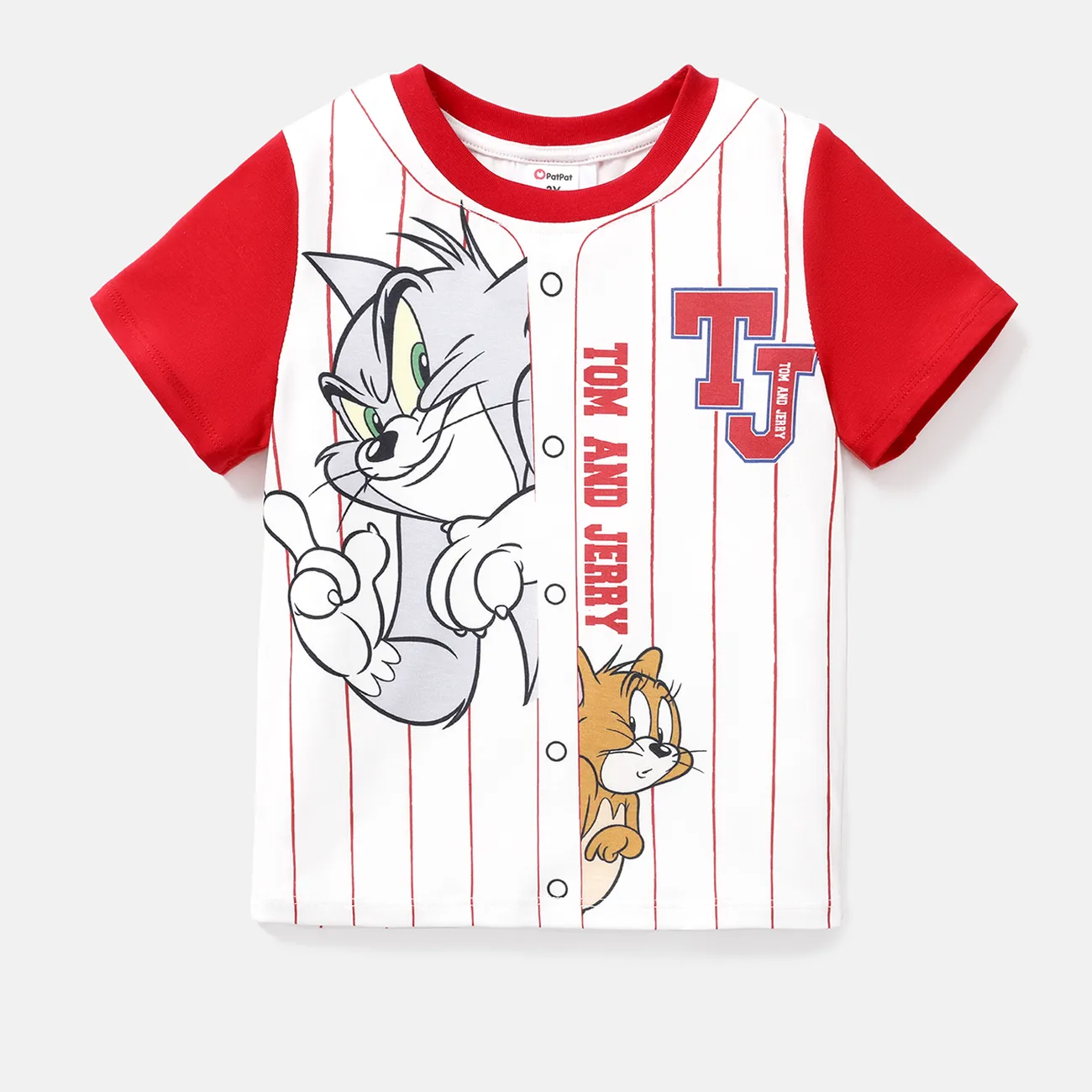 camiseta listrada de manga curta tom and jerry toddler/kid boy vermelho branco big image 1