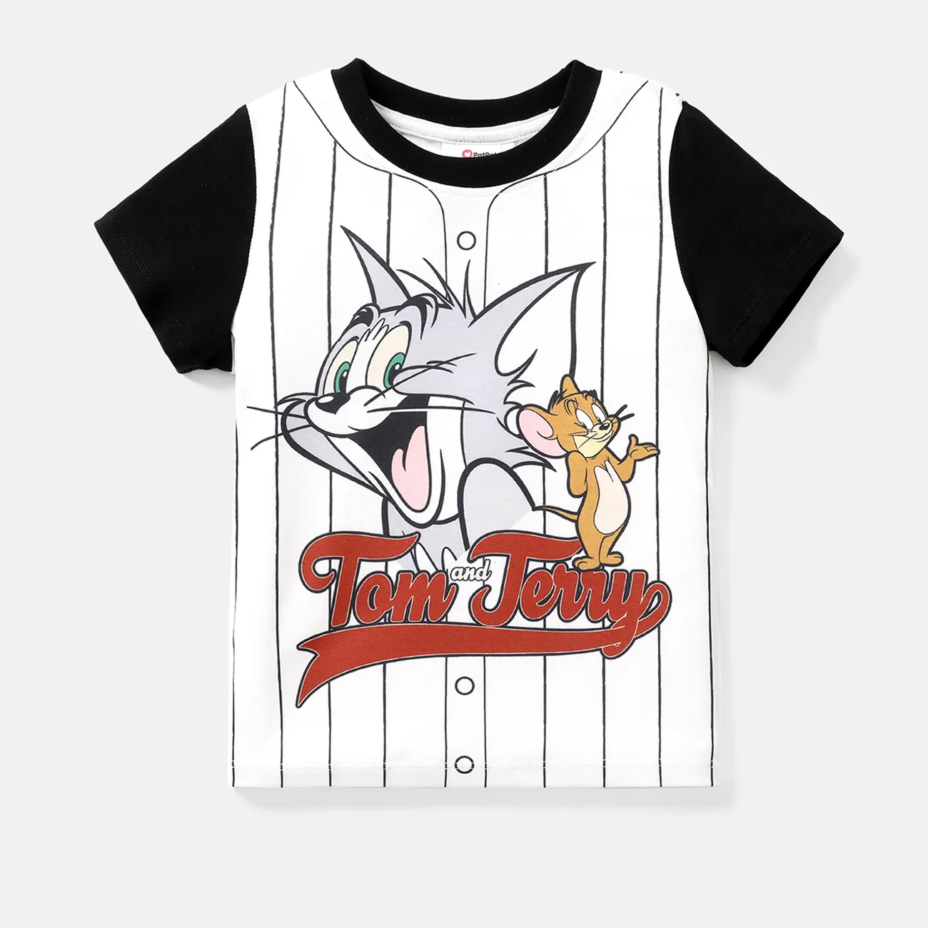 Tom und Jerry gestreiftes Kurzarm-T-Shirt für Kleinkinder/Kinderjungen Schwarz und weiß big image 1