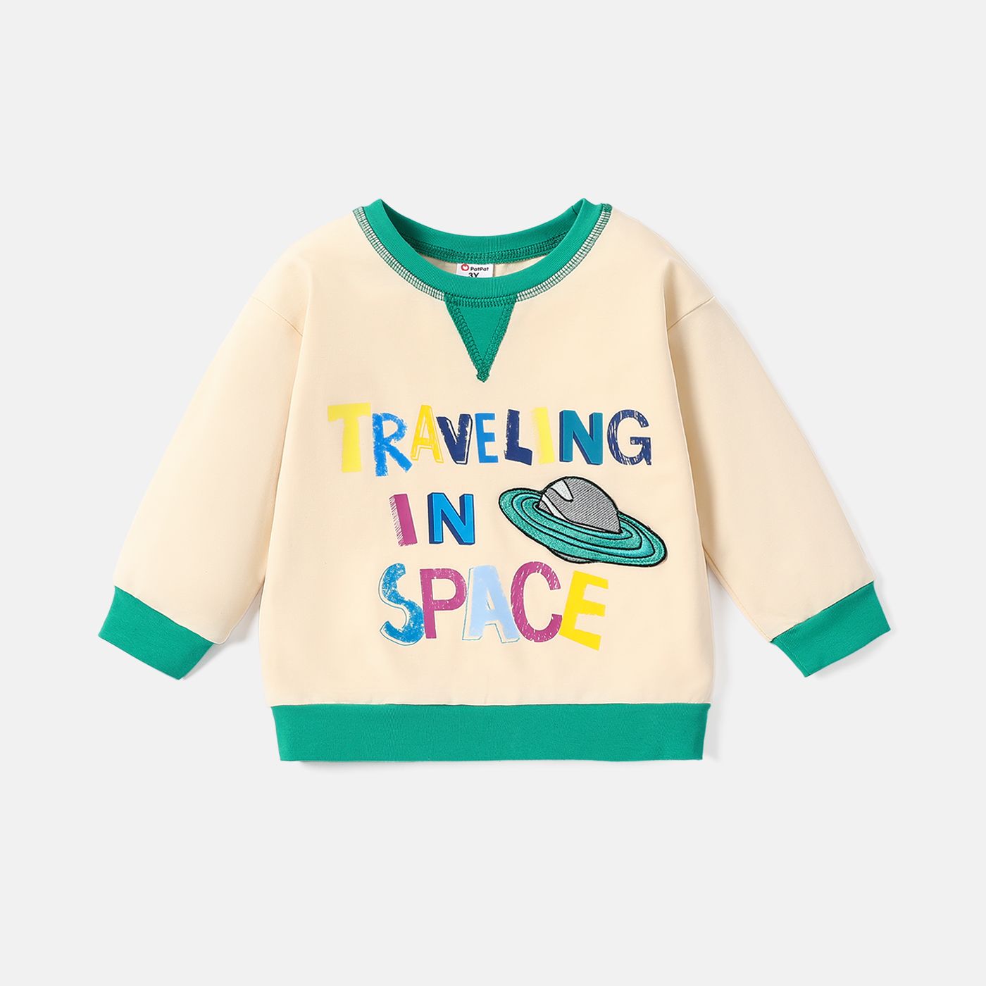 

Toddler Boy Space Letter Print Colorblock Cotton Pullover Sweatshirt