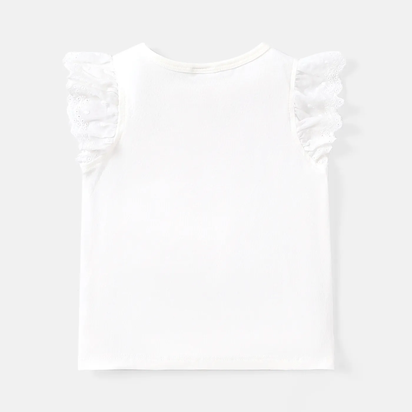 Baby Girl Cotton Rabbit Embroidered Flutter-sleeve Tee or Colorful Striped Overalls Shorts  image 2