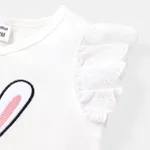 Baby Girl Cotton Rabbit Embroidered  Mesh Design Flutter-sleeve Tee  image 3