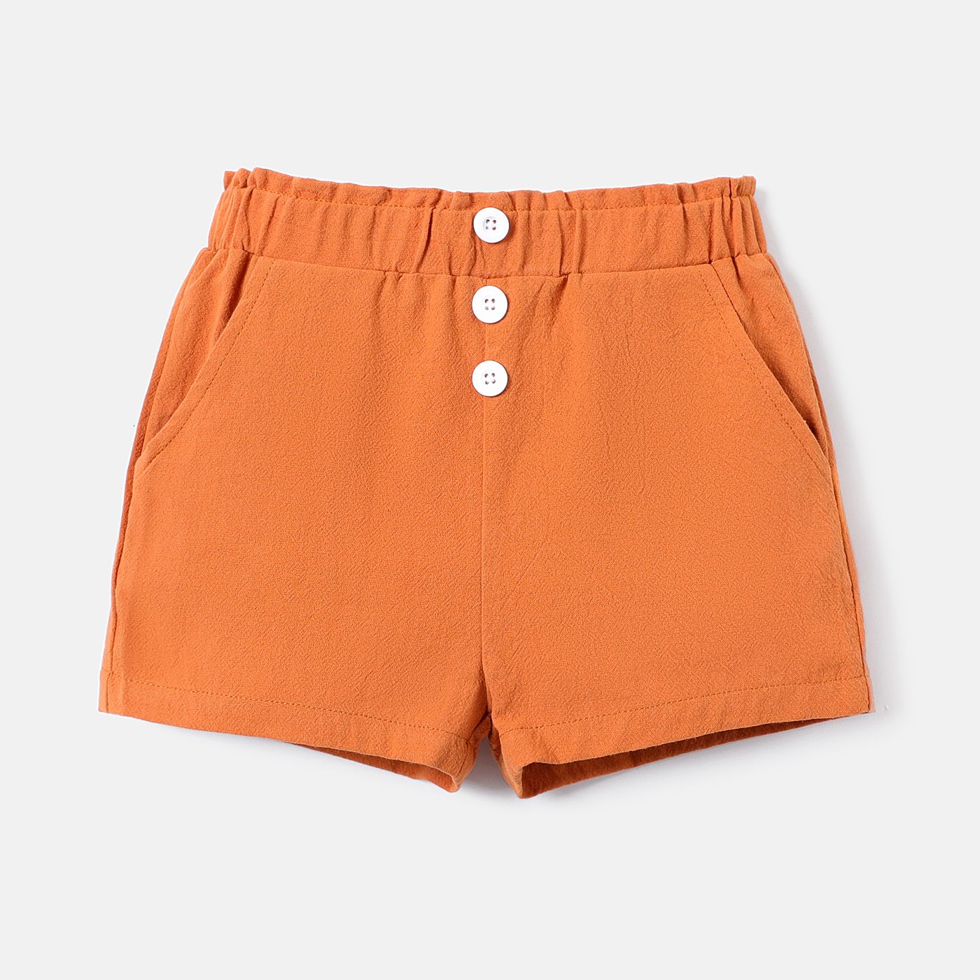 

Toddler Girl 100% Cotton Solid Color Button Design Elasticized Shorts