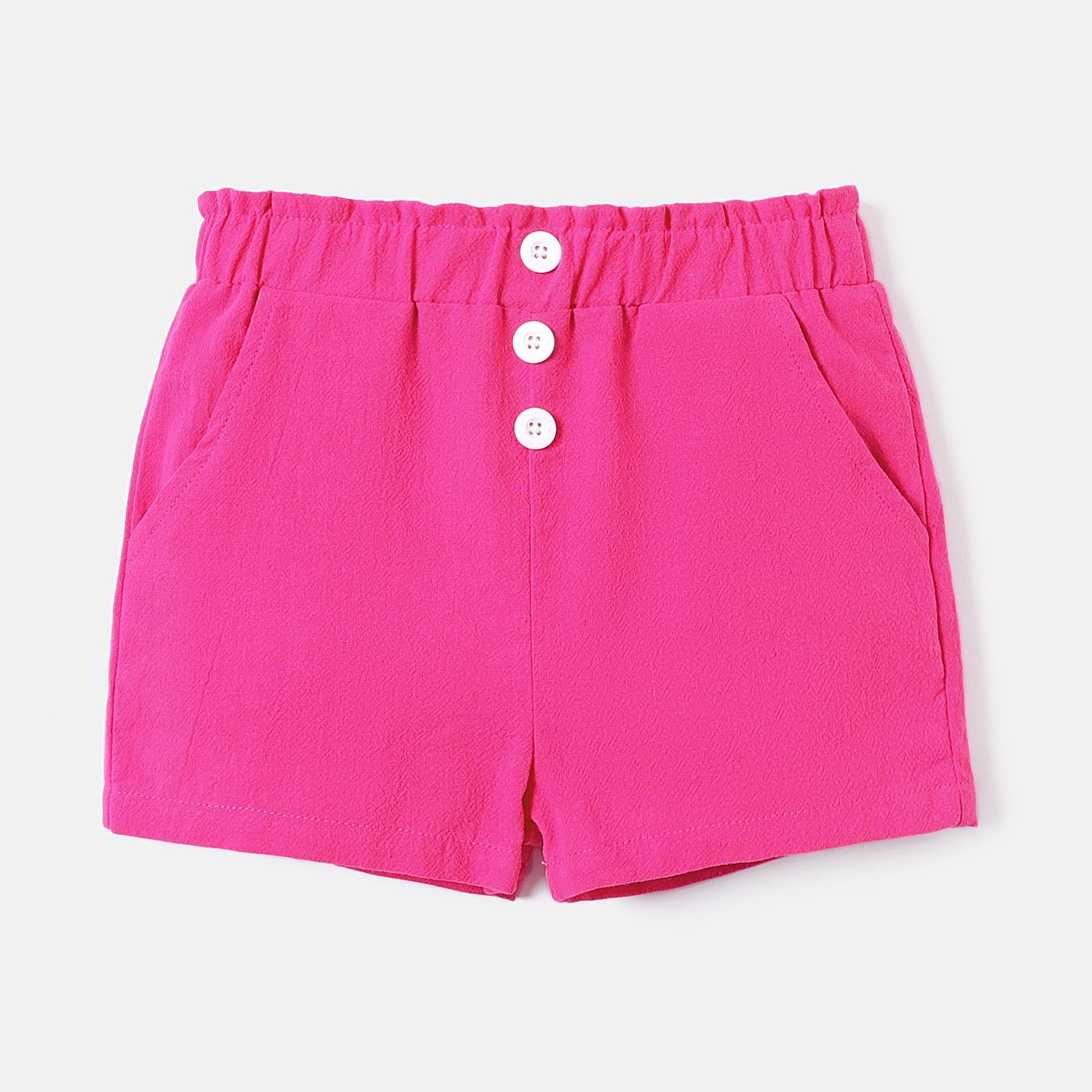 

Toddler Girl 100% Cotton Solid Color Button Design Elasticized Shorts