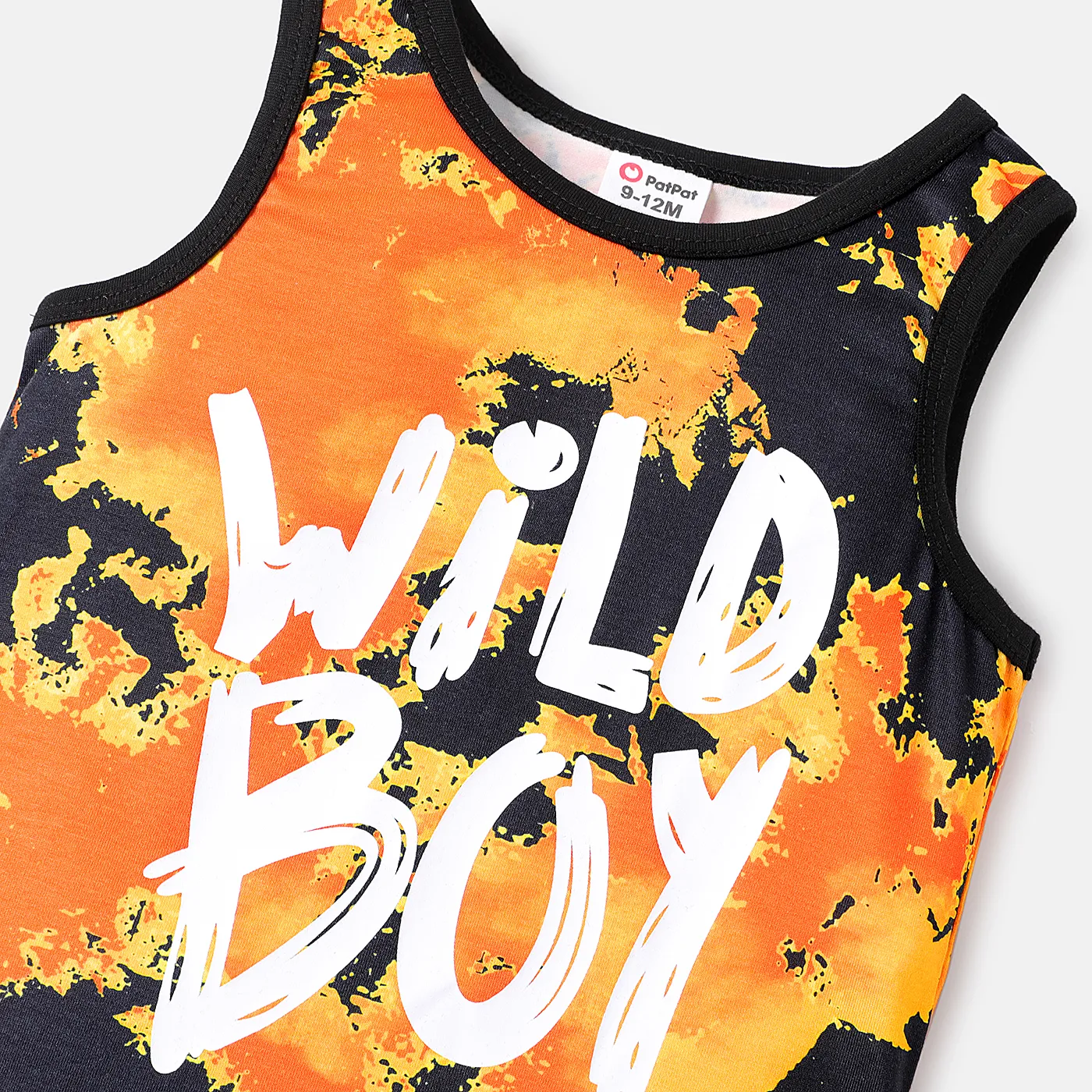 2pcs Baby Boy Letter Print Naia™ Tank Top and Cotton Shorts Set Orange image 3