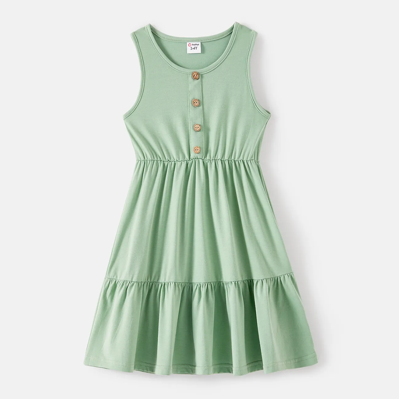 Family Matching Solid Tiered Tank Dresses and Short-sleeve Colorblock T-shirts Sets Green big image 1