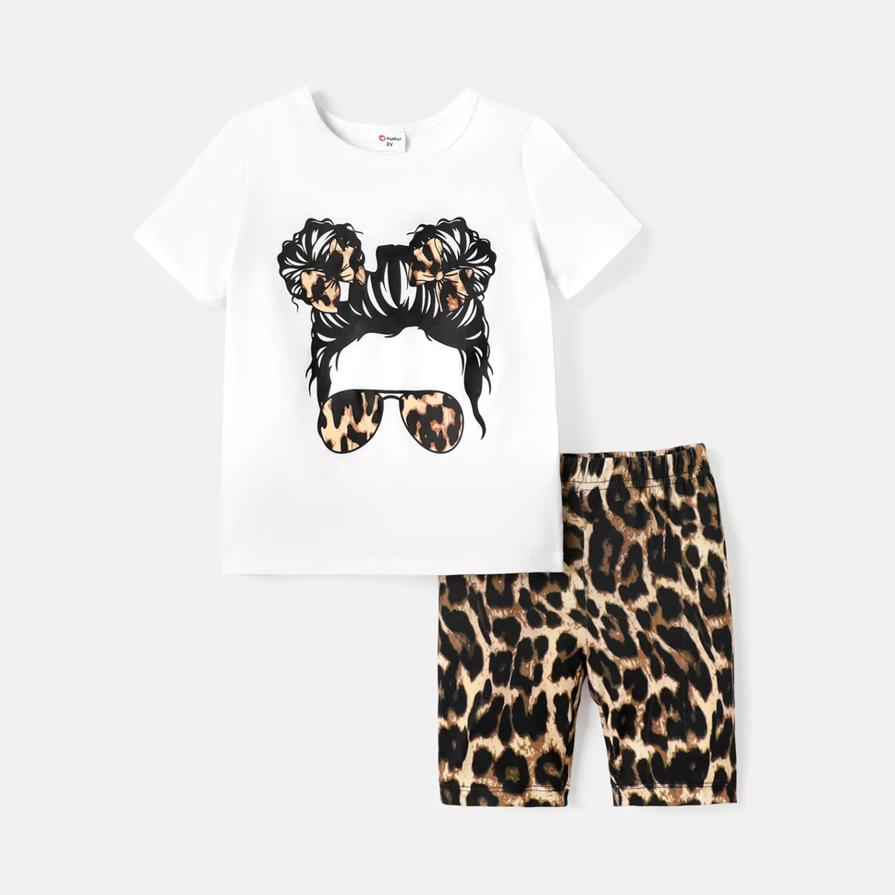 2pcs Toddler Girl Figure Print Short-sleeve Tee and Leopard Print Shorts Set  big image 1