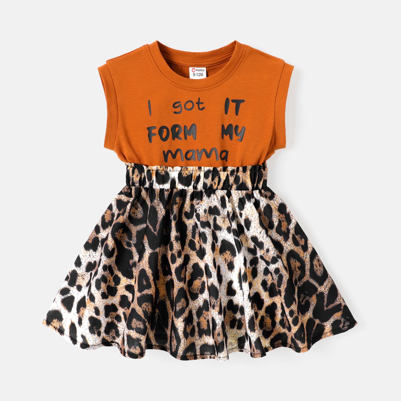 Baby Girl Cotton Cap-sleeve Letter & Leopard Print Spliced Dress