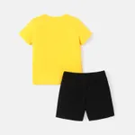 2pcs Toddler Boy Letter Print Cotton Short-sleeve Tee and Ripped Shorts Set Yellow image 3