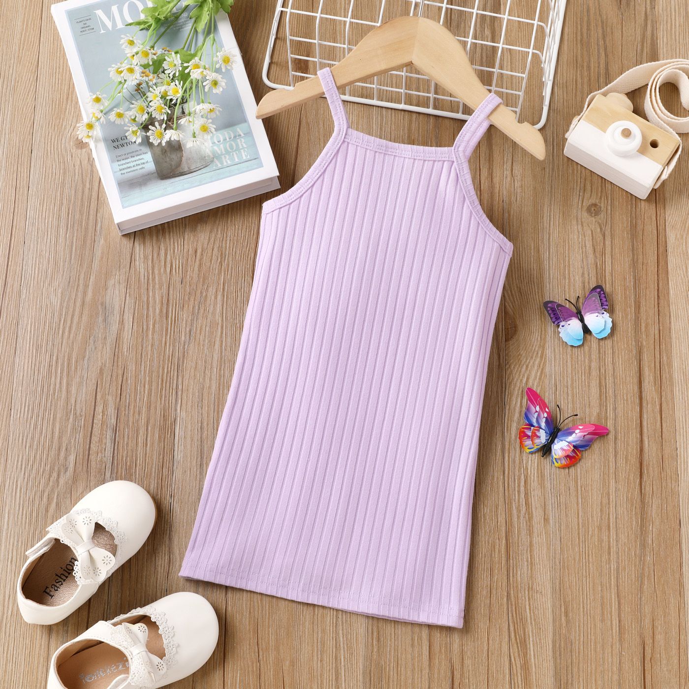 

Toddler Girl Baisc Ribbed Purple Slip Dress
