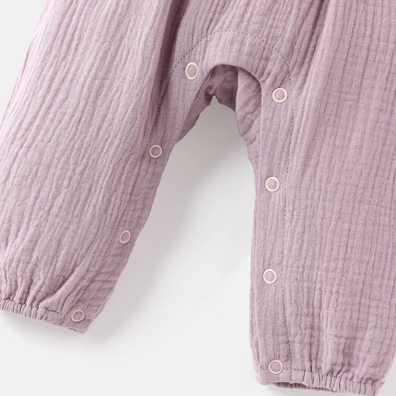 Baby Girl 100% Cotton Crepe Bow Decor Solid Cami Jumpsuit Taropurple big image 1