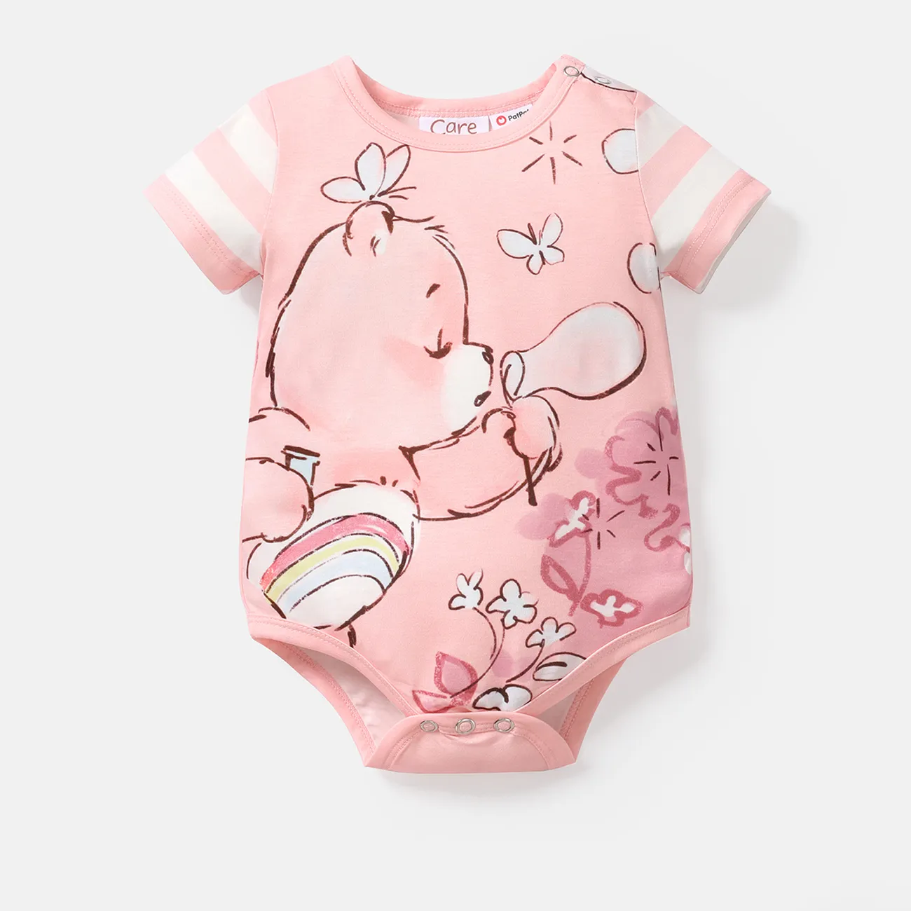 愛心小熊 嬰兒 中性 熊 童趣 短袖 連身衣 淺粉 big image 1