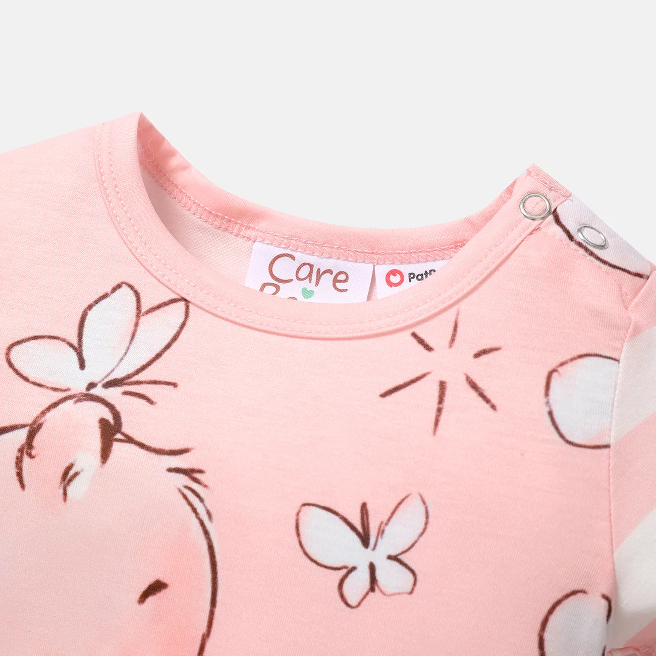 Care Bears Baby Boy/Girl Striped Short-sleeve Graphic Naia™ Romper Light Pink big image 1