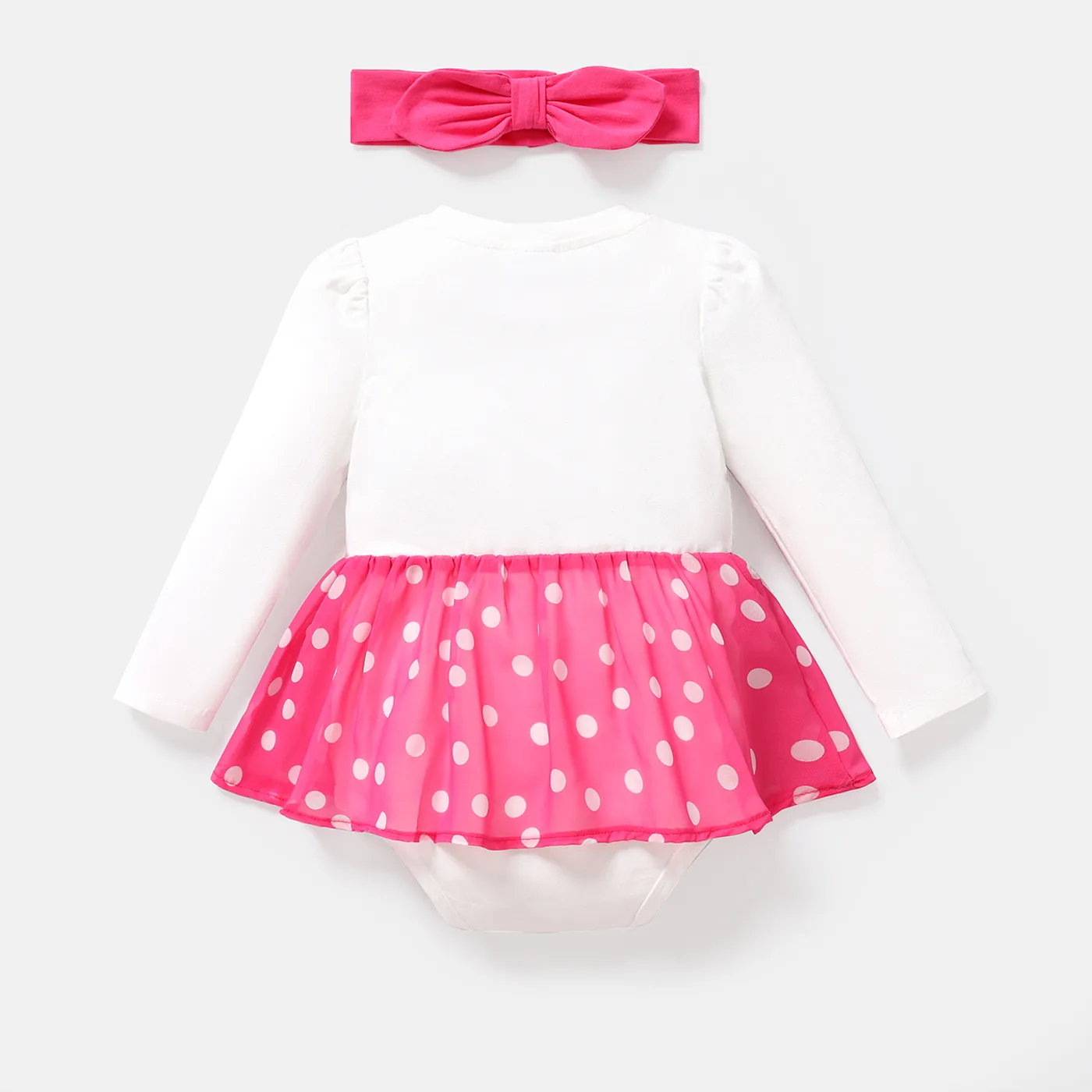Barbie 2pcs Baby Girl Cotton Long-sleeve Polka Dot Print Spliced Romper & Headband Set  image 5