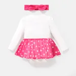 Barbie 2pcs Baby Girl Cotton Long-sleeve Polka Dot Print Spliced Romper & Headband Set  image 5