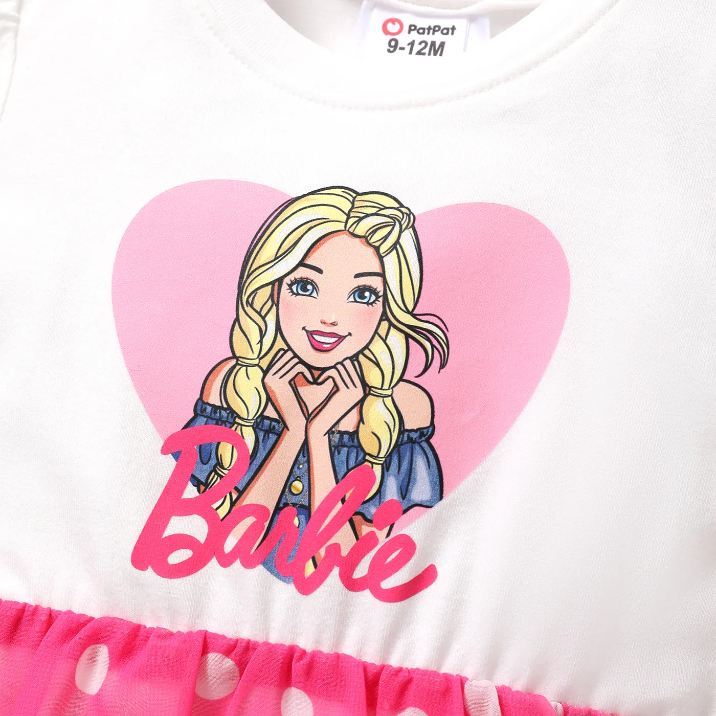 Barbie 2pcs Baby Girl Cotton Long-sleeve Polka Dot Print Spliced Romper & Headband Set  image 2
