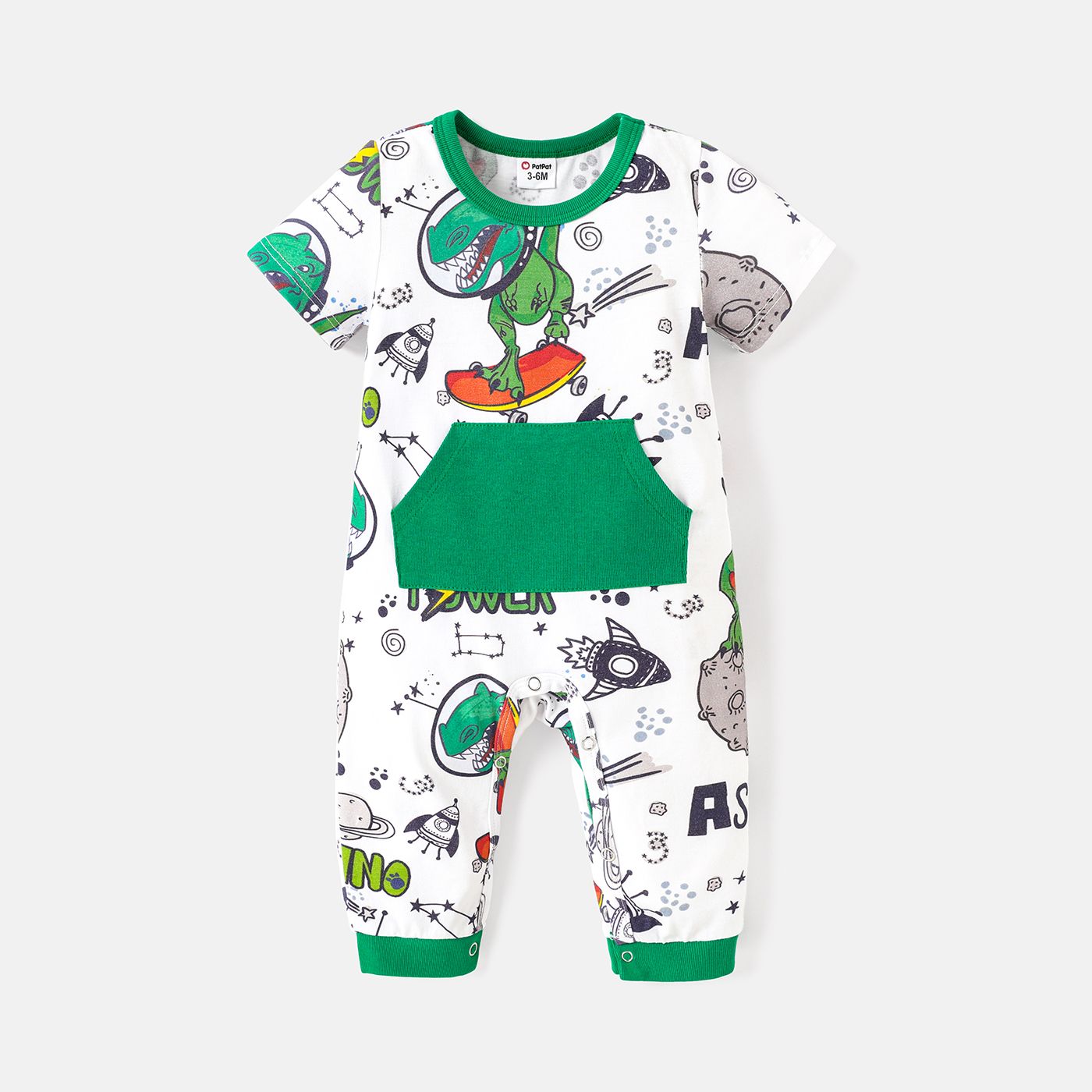 

Baby Boy 100% Cotton Allover Dinosaur Print Short-sleeve Jumpsuit