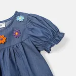 Toddler Girl 100% Cotton Floral Embroidered Short-sleeve Denim Dress  image 4
