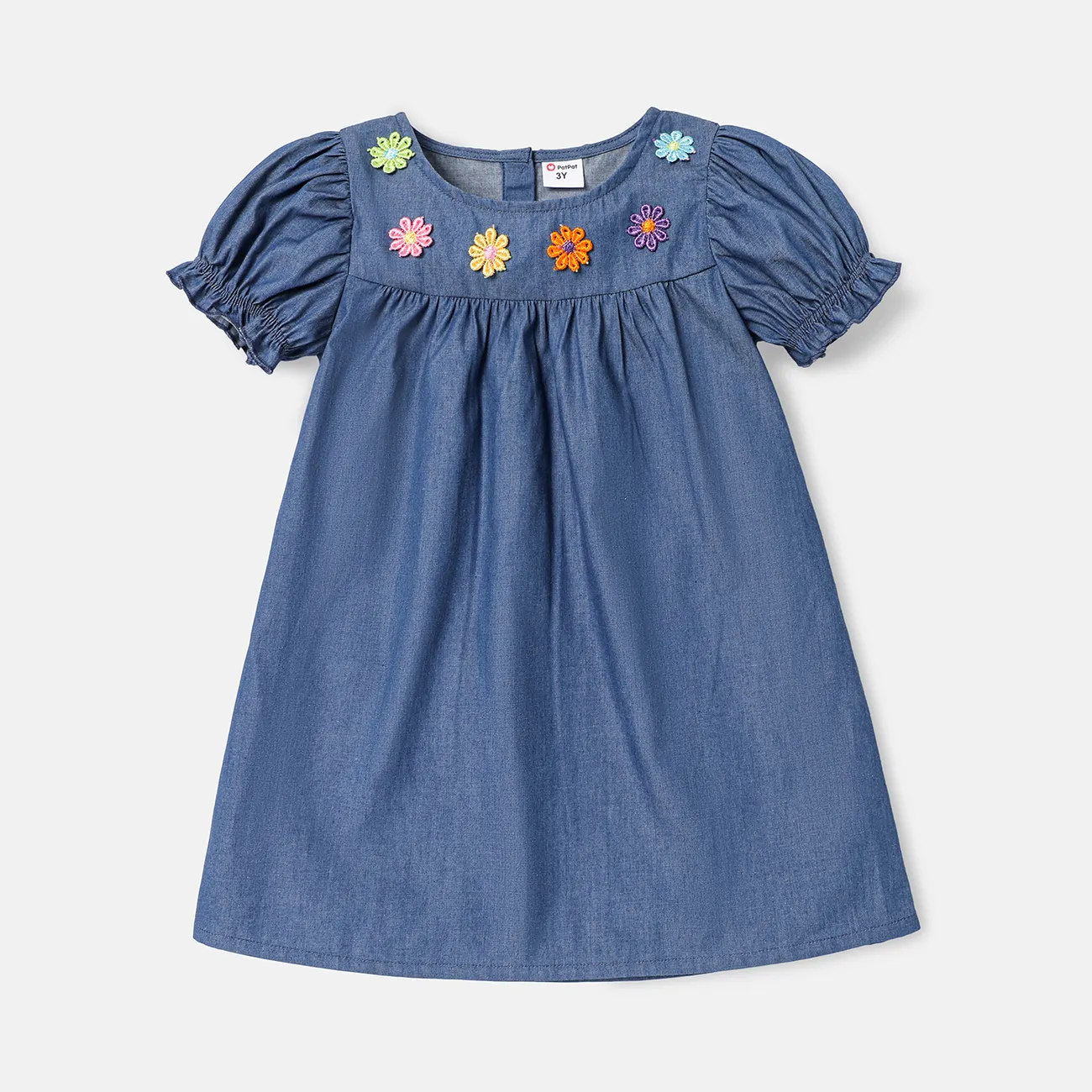 Toddler Girl 100% Cotton Floral Embroidered Short-sleeve Denim Dress  big image 1