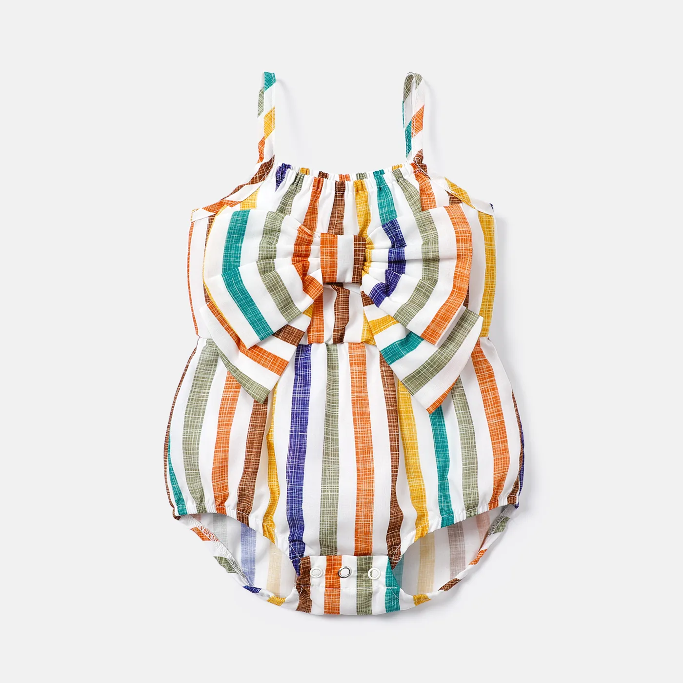 Baby Girl Colorful Striped Bow Front Cami Romper