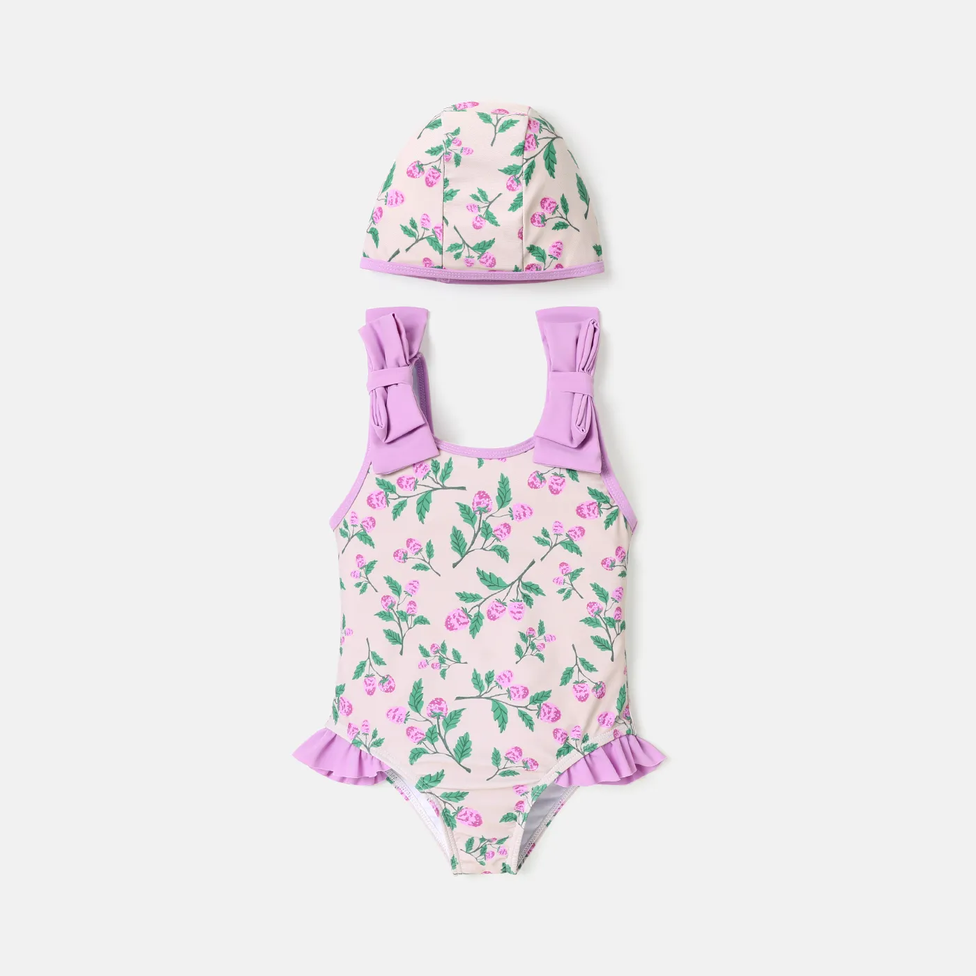 Toddler Girl Floral Print Ruffled Bowknot Design Sleeveless Onepiece Swimsuit  big image 1