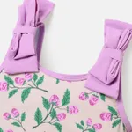 Toddler Girl Floral Print Ruffled Bowknot Design Sleeveless Onepiece Swimsuit  image 3