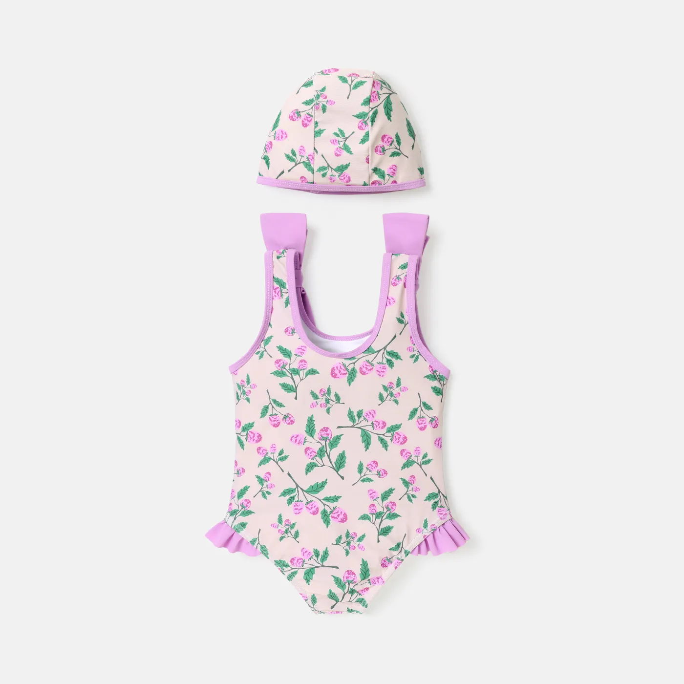 Toddler Girl Floral Print Ruffled Bowknot Design Sleeveless Onepiece Swimsuit  image 2