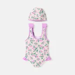 Toddler Girl Floral Print Ruffled Bowknot Design Sleeveless Onepiece Swimsuit  image 2