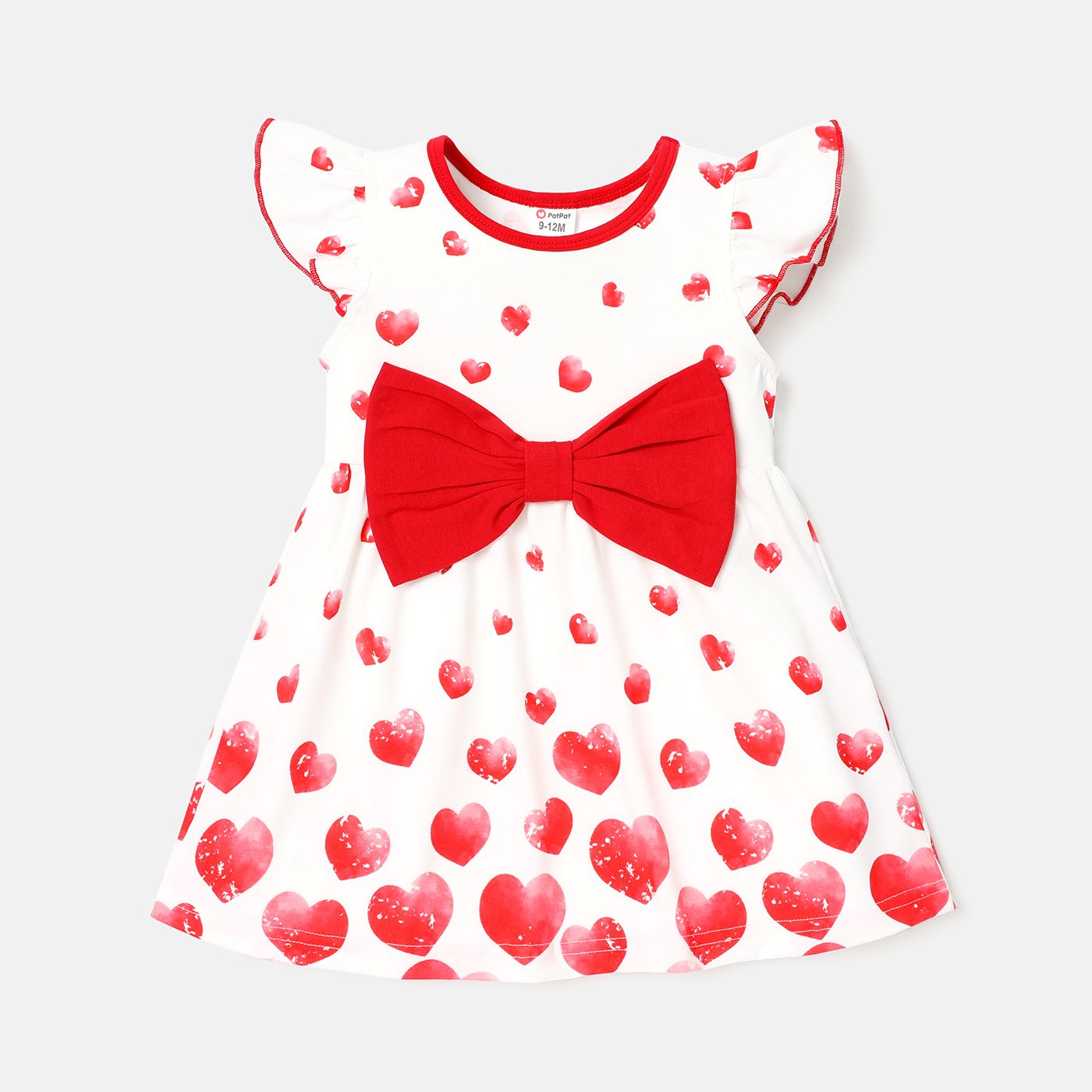 

Baby Girl Allover Heart Print Flutter-sleeve Bow Front Naia™ Dress