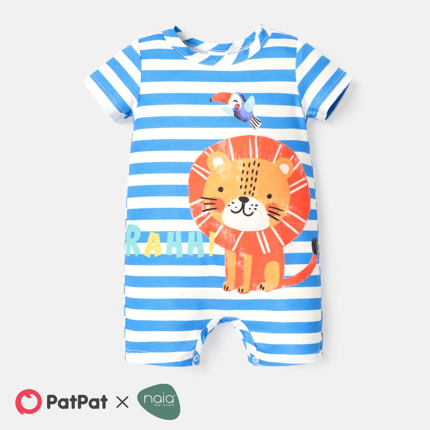 Baby Boy Lion Print Blue Striped Short-sleeve Naiaâ¢ Romper