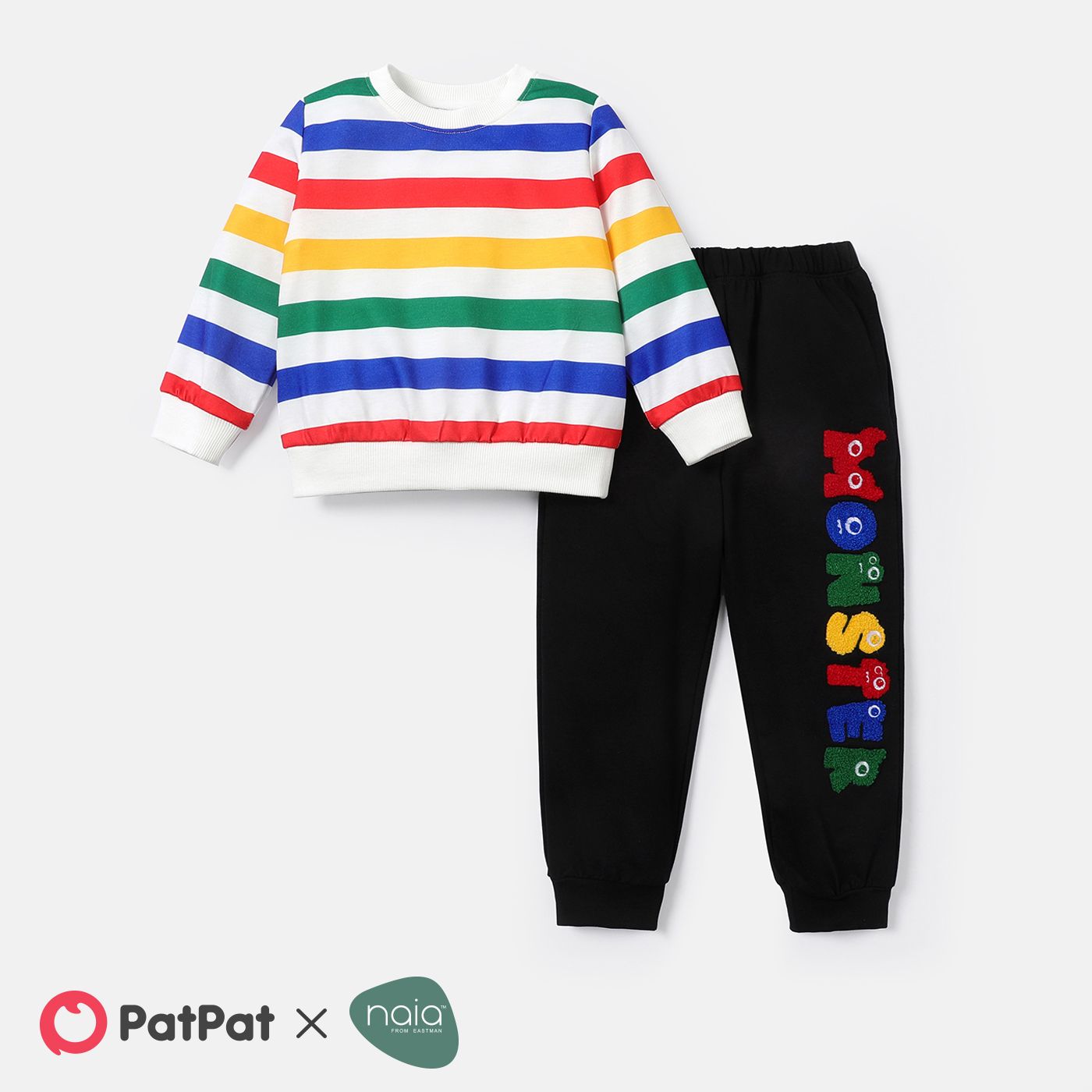 

Naia 2pcs Toddler Boy Stripe Pullover Sweatshirt and Letter Embroidered Pants Set