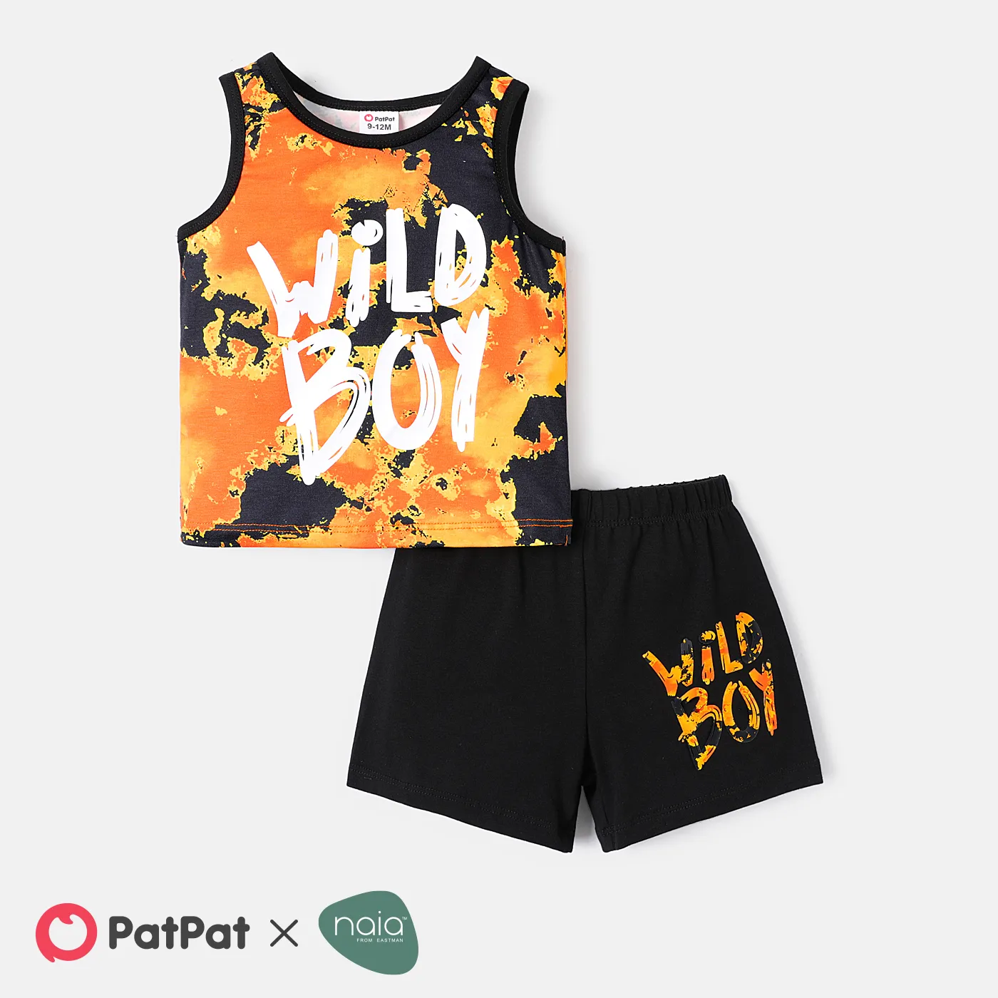 2pcs Baby Boy Letter Print Naia™ Tank Top and Cotton Shorts Set Orange big image 1