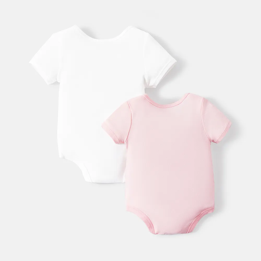 2-Pack Baby Girl/Boy 100% Cotton Solid Color Short-sleeve Rompers big image 2