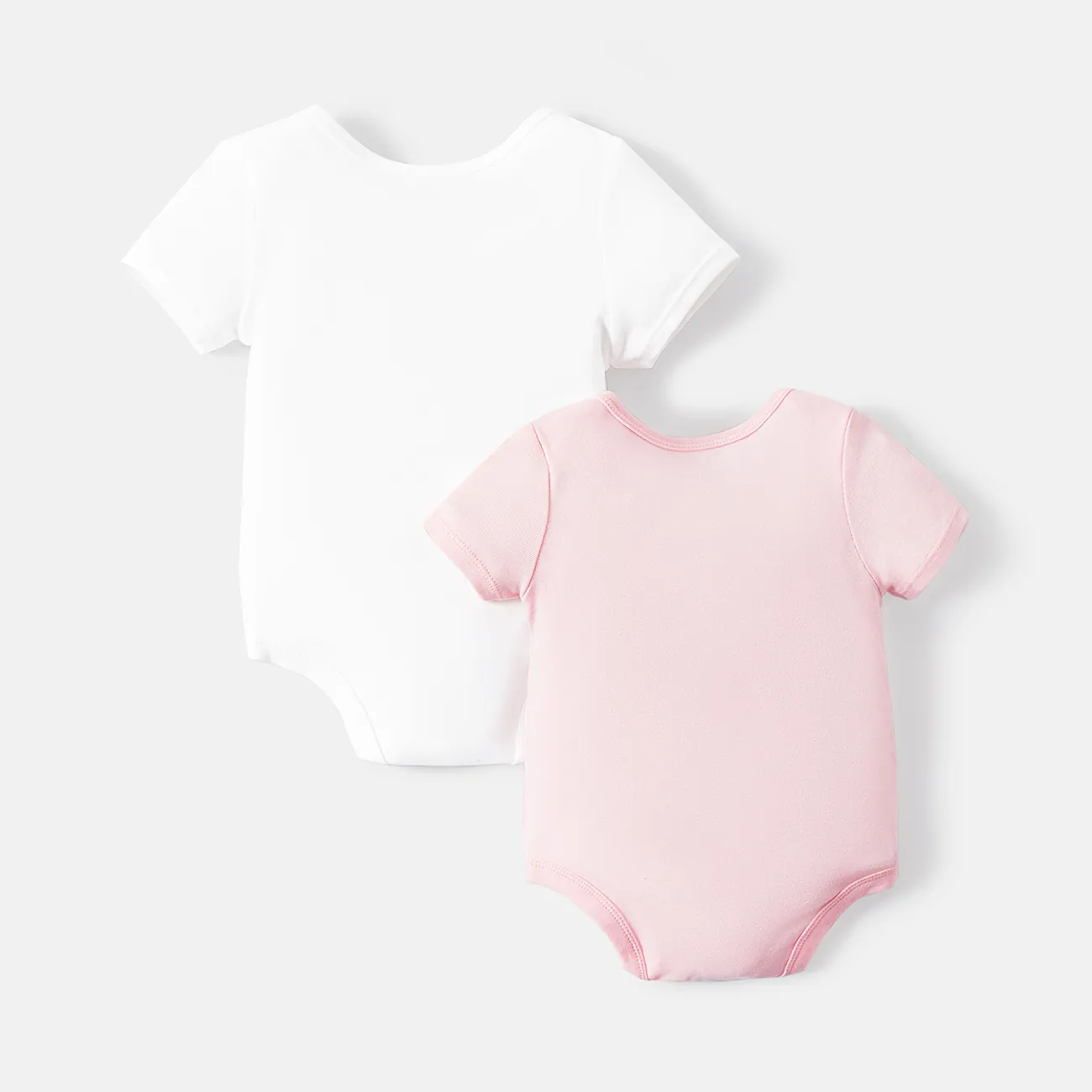 2er-Pack Baby Mädchen/Jungen 100 % Baumwolle einfarbige Kurzarm-Strampler pinkywhite big image 1