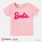 Barbie Toddler/Kid Girl Letter Embroidered Short-sleeve Cotton Tee Light Pink