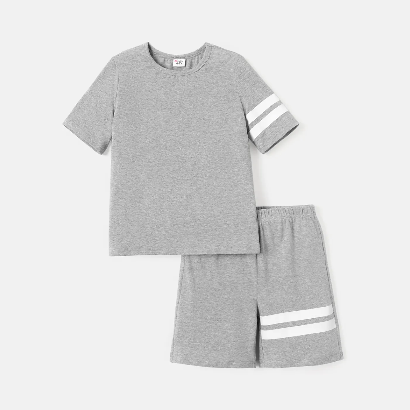 2pcs Kid Boy Striped Short-sleeve Cotton Tee and Shorts Set Flecked Grey