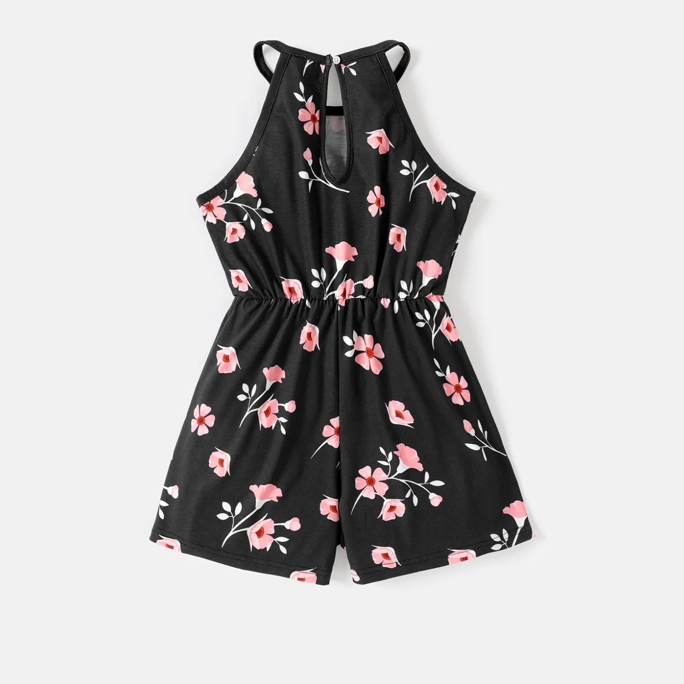 Kid Girl Naia Floral Print Halter Rompers Black image 2