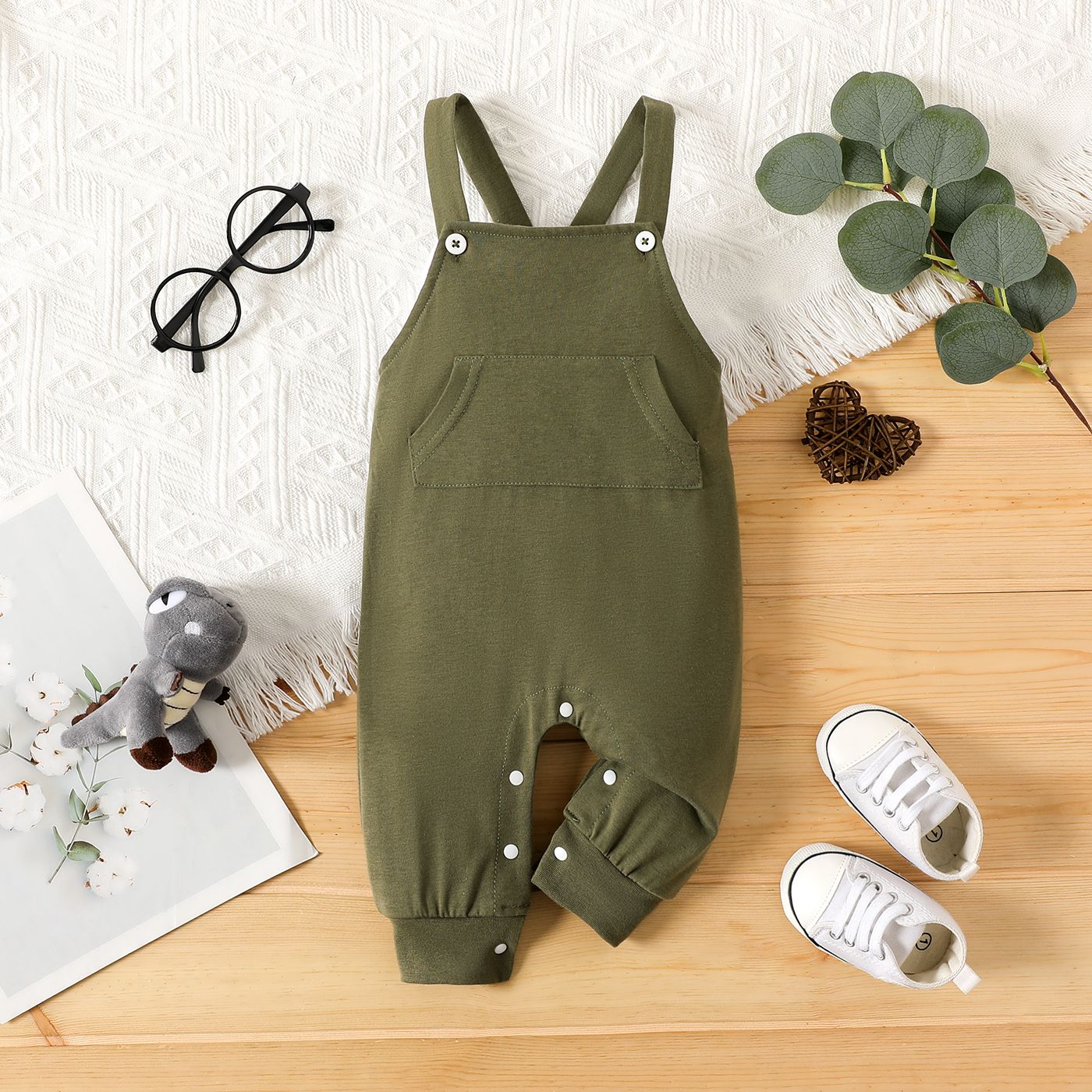 

Baby Boy/Girl Button Design Solid Overalls with Pocket