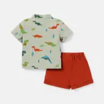2pcs Baby Boy 100% Cotton Short-sleeve Allover Dinosaur Print Shirt and Solid Shorts Set  image 2