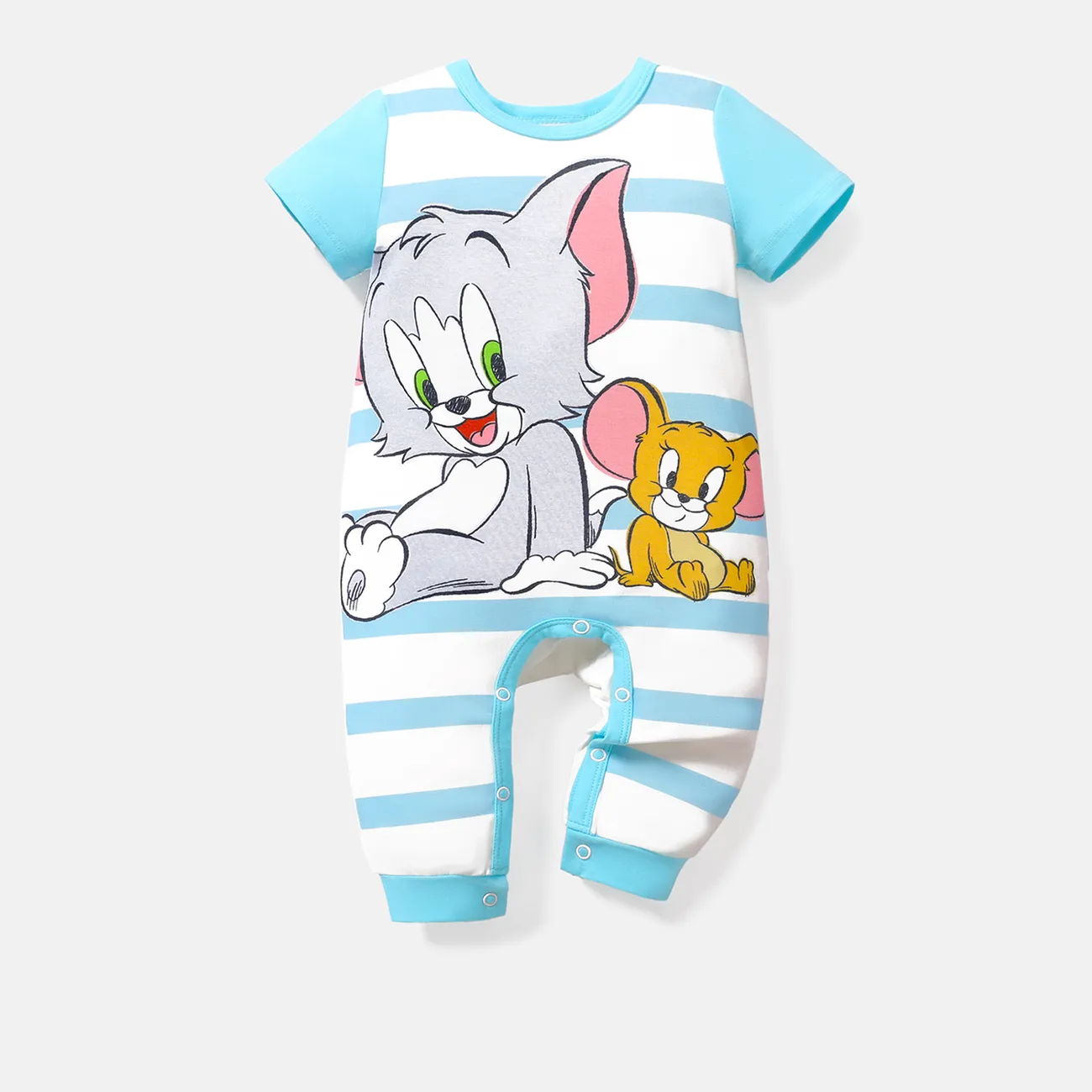 Tom and Jerry Baby Boy Short-sleeve Graphic Print Polka Dots or Striped Naia™ Jumpsuit Blue big image 1