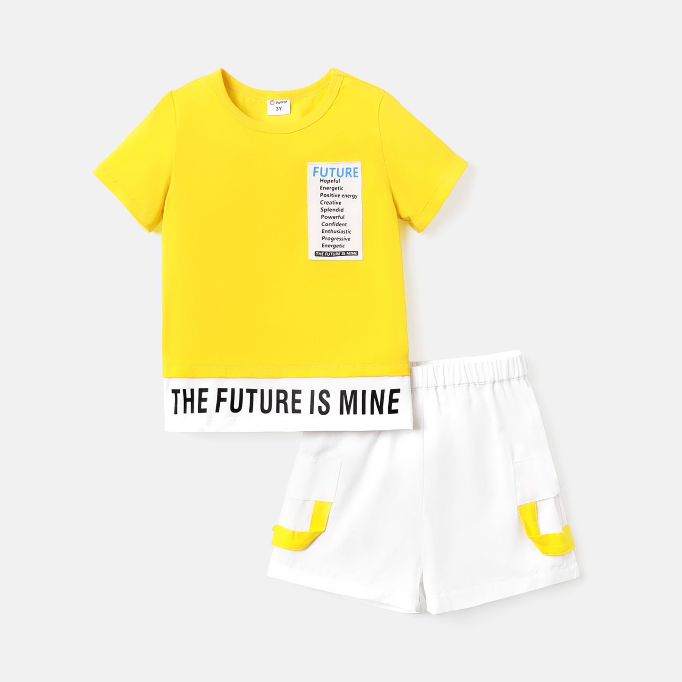 2pcs Toddler Boy Letter Print Colorblock Cotton Short-sleeve Tee And Shorts Set