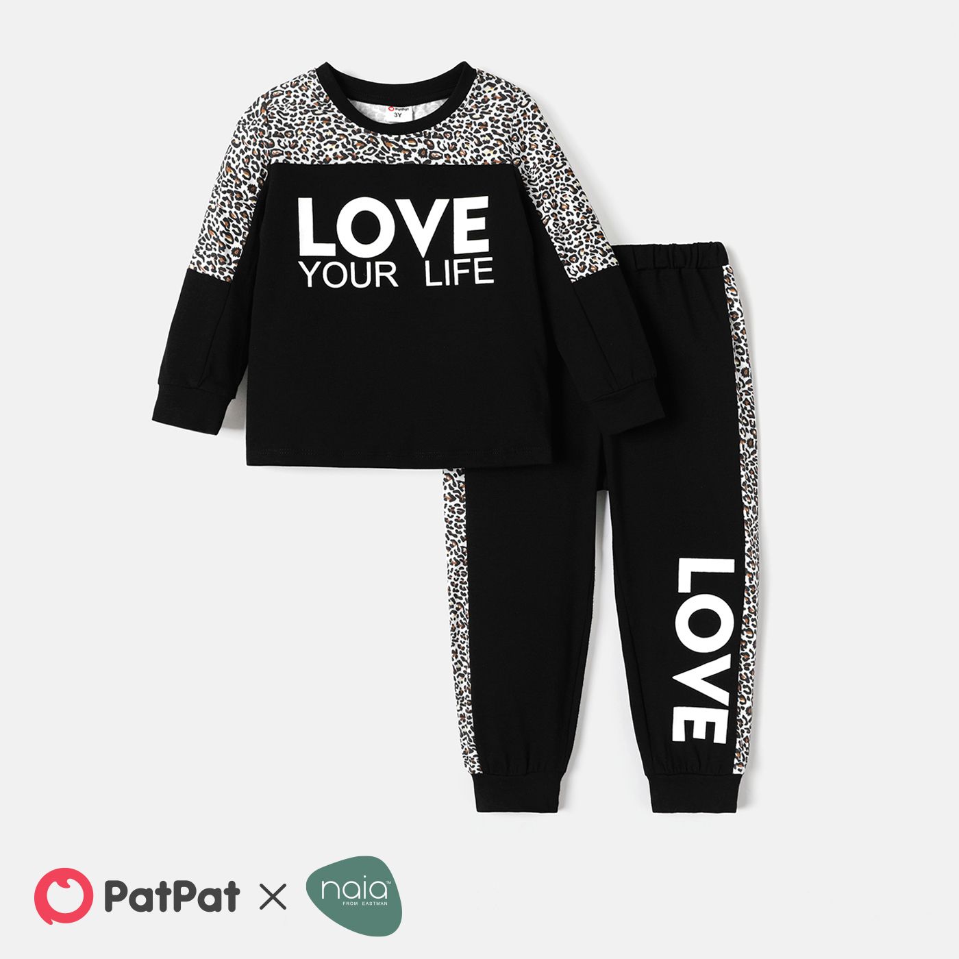 2pcs Toddler Girl Naia Letter Leopard Print Sweatshirt And Pants Set