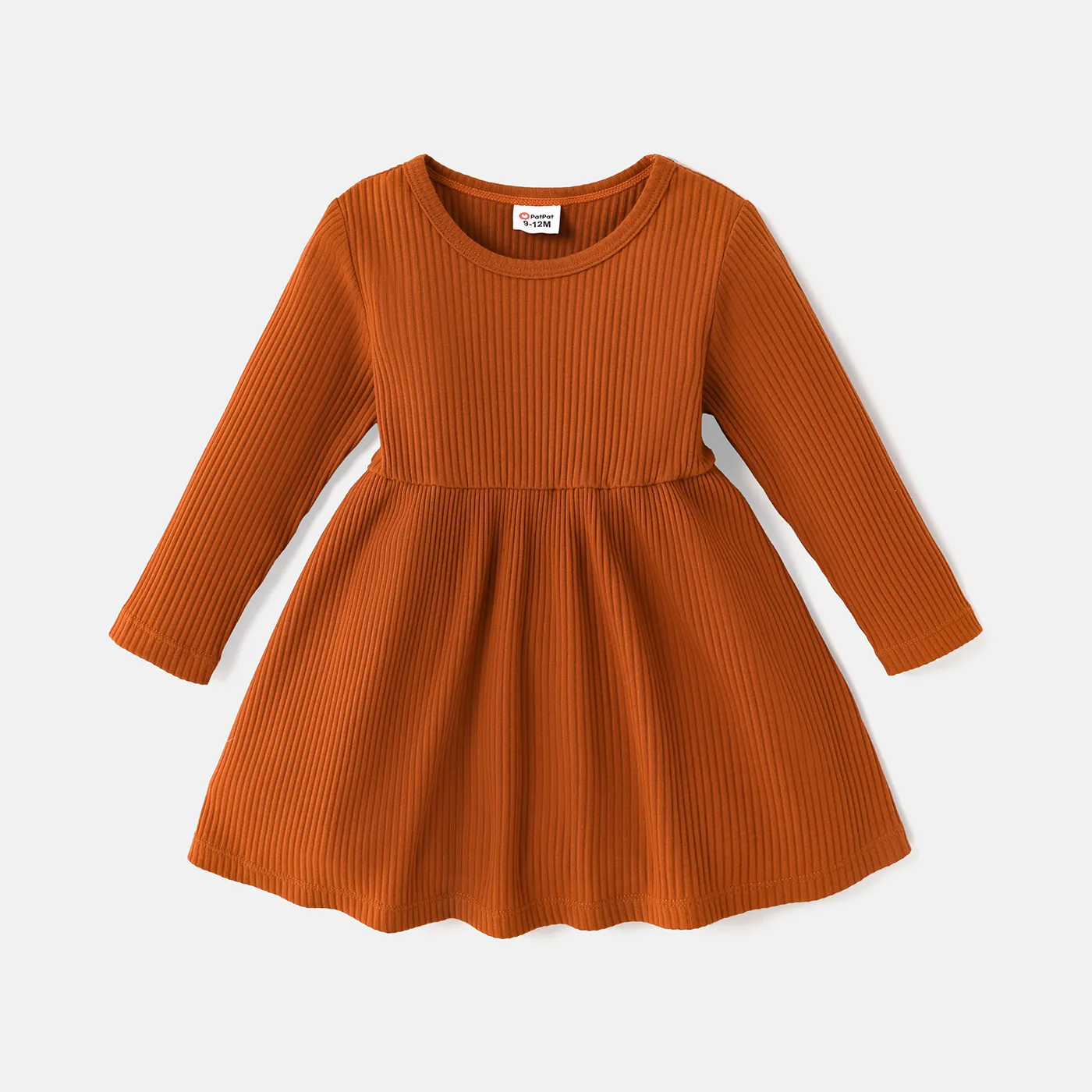 Baby Girl Solid or Striped/Butterfly Print Long-sleeve Naia™ Dress Brown image 3