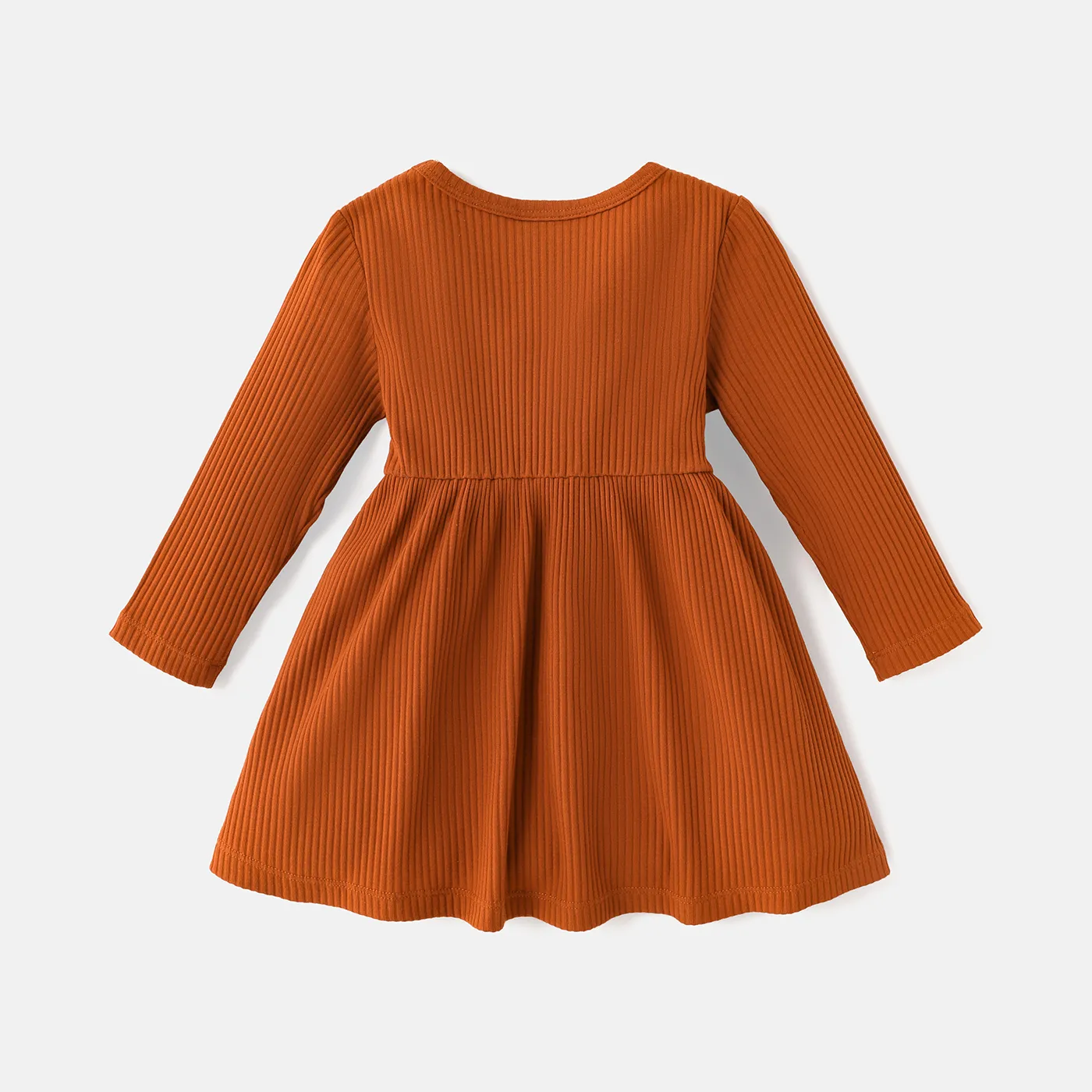 Baby Girl Solid or Striped/Butterfly Print Long-sleeve Naia™ Dress Brown image 4