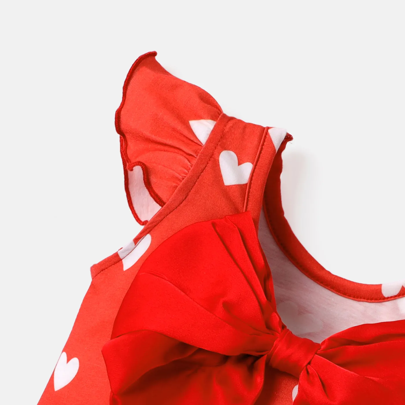 Valentine's Day Baby Girl Allover Heart Print Bow Decor Flutter-sleeve  Naia™ Romper Red image 5