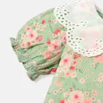 Baby Girl 100% Cotton Floral Print Puff-sleeve Statement Collar Blouse SpringGreen image 6