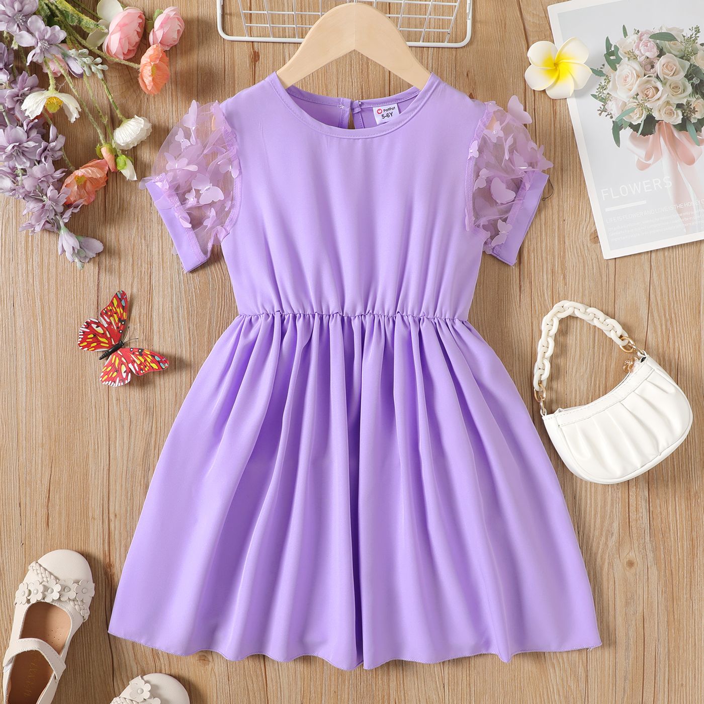 

Kid Girl 3D Butterfly Design Mesh Short-sleeve Dress