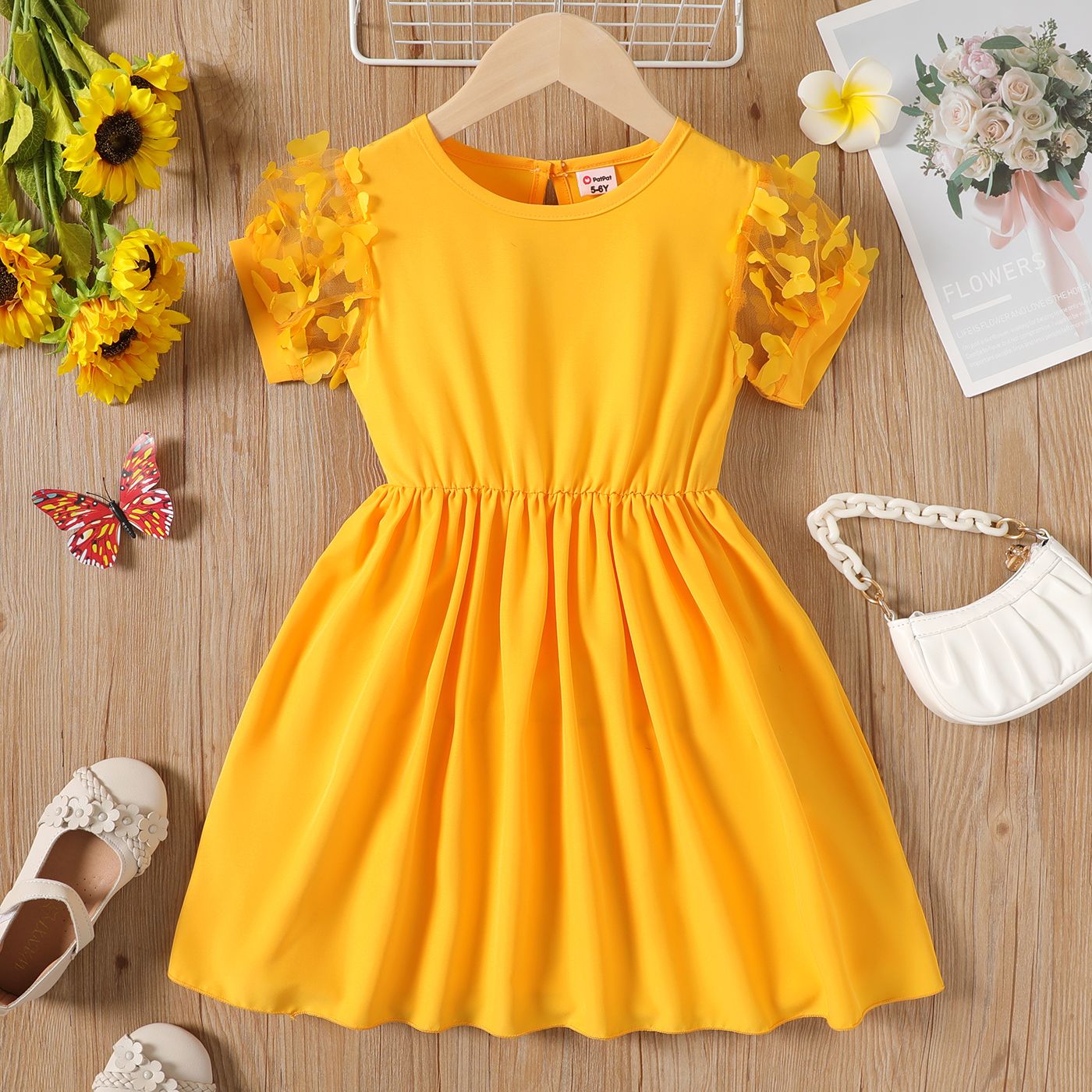 

Kid Girl 3D Butterfly Design Mesh Short-sleeve Dress