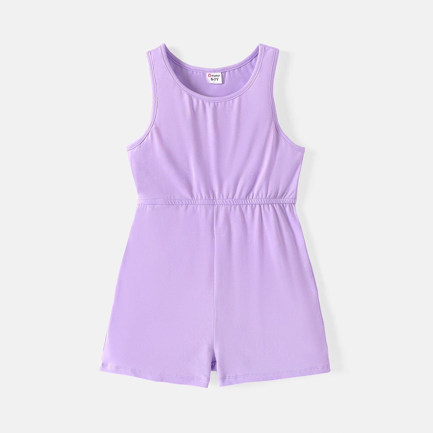 

Kid Girl Solid Color Sleeveless Cotton Rompers