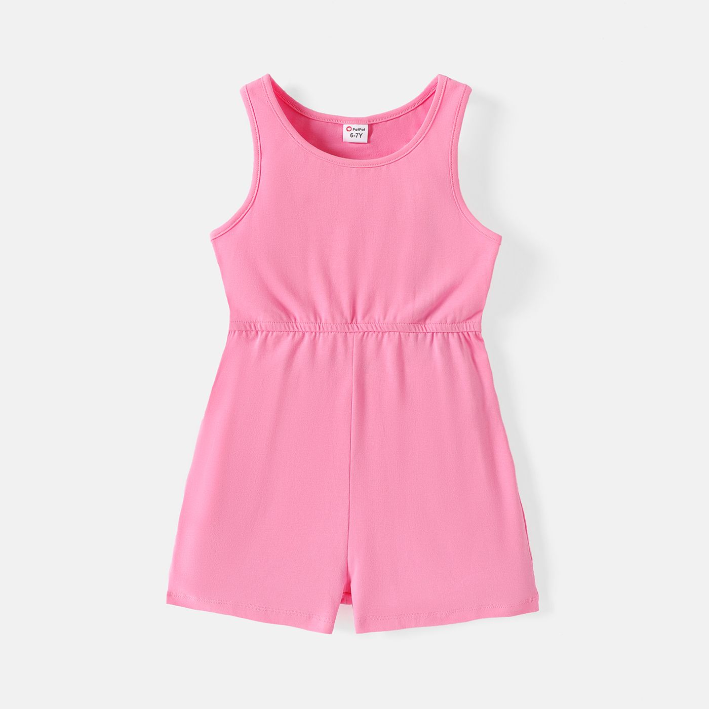 

Kid Girl Solid Color Sleeveless Cotton Rompers